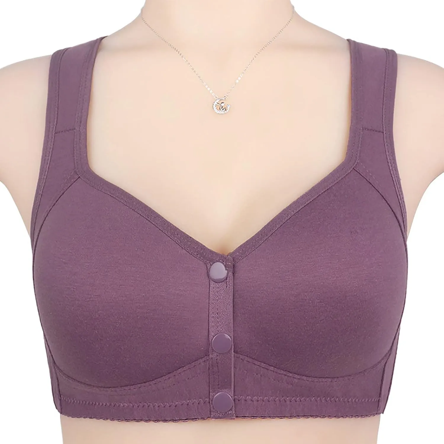 Ellymuse Daisy Bras for Older Women Senior Wireless Front Snap Cotton Bras 2025 Full Coverage Breathable Push Up Bra