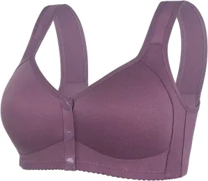 Ellymuse Daisy Bras for Older Women Senior Wireless Front Snap Cotton Bras 2025 Full Coverage Breathable Push Up Bra