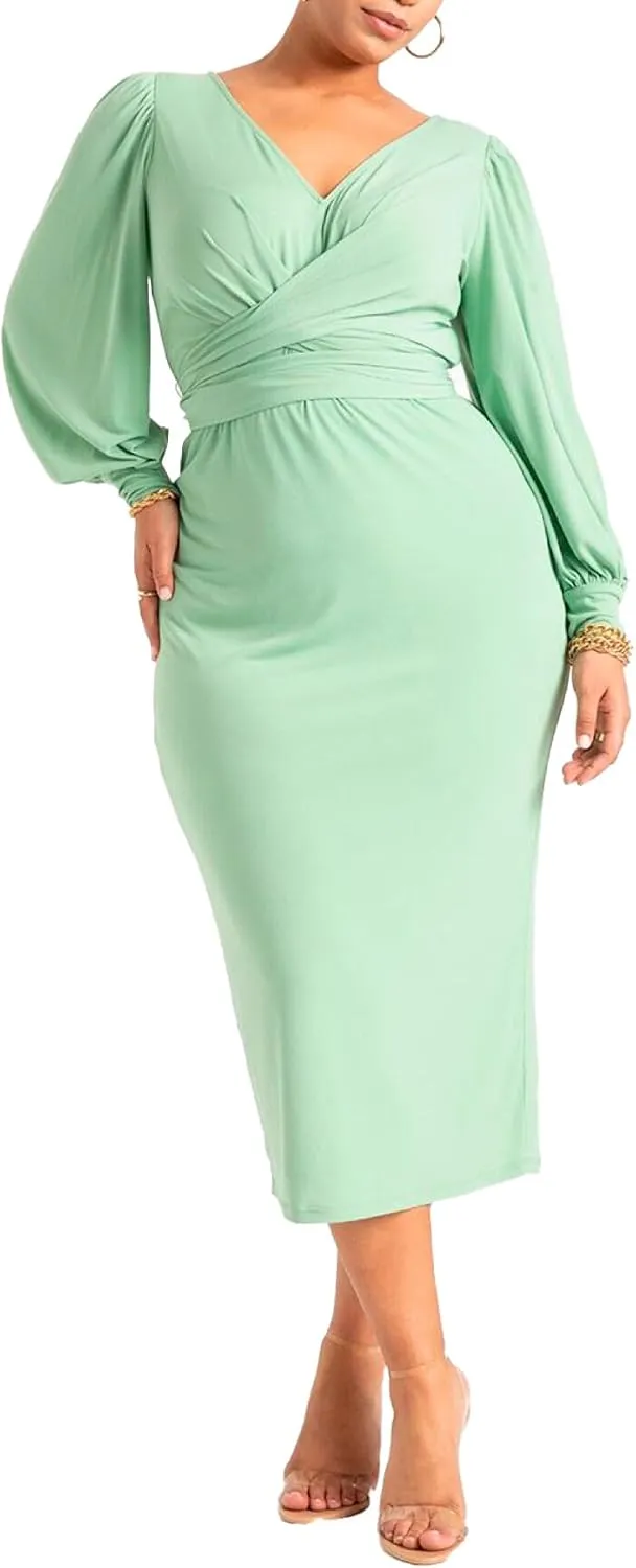 ELOQUII Women's Plus Size Cross Front Midi Dress