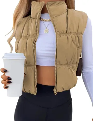 EsheSy Women's Cropped Puffer Vest Stand Collar Full Zip Sleeveless Warm Padded Jacket