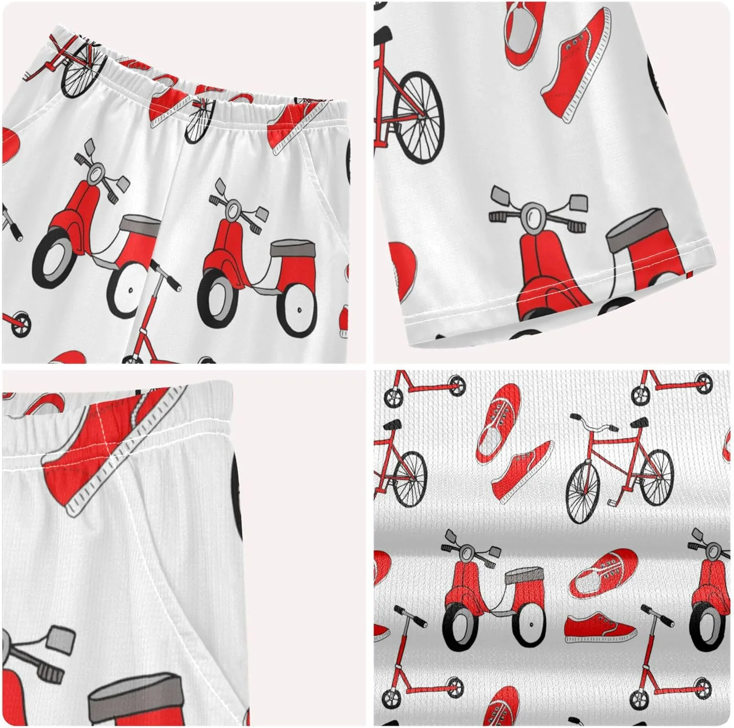 Exnundod Boys Shorts Set Red Bike Shoes Sport Athletic Short Sets Basketball Casual Kids Summer Outfits 6-14Y