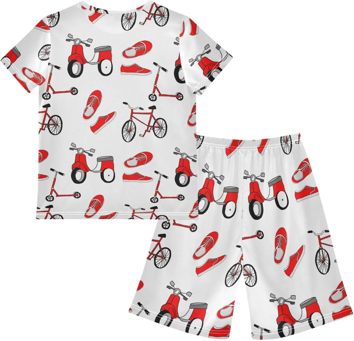 Exnundod Boys Shorts Set Red Bike Shoes Sport Athletic Short Sets Basketball Casual Kids Summer Outfits 6-14Y