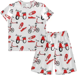 Exnundod Boys Shorts Set Red Bike Shoes Sport Athletic Short Sets Basketball Casual Kids Summer Outfits 6-14Y
