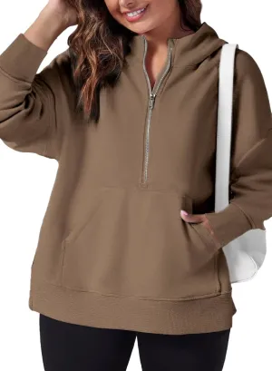 Eytino Women Plus Size Sweatshirt Half Zip Long Sleeve Hoodies Tops Oversized Casual Sweaters with Pockerts(1X-5X)