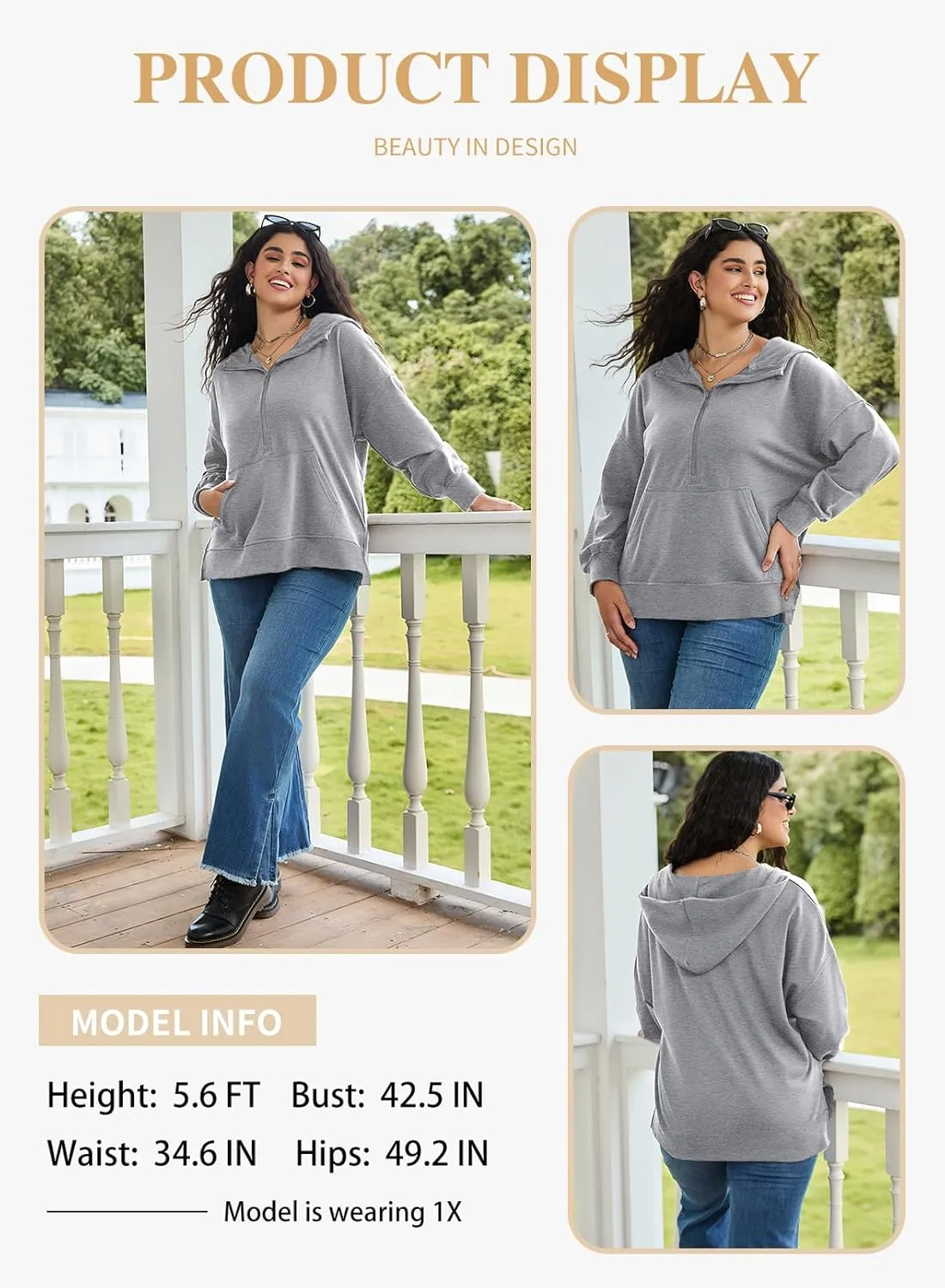 Eytino Women Plus Size Sweatshirt Half Zip Long Sleeve Hoodies Tops Oversized Casual Sweaters with Pockerts(1X-5X)