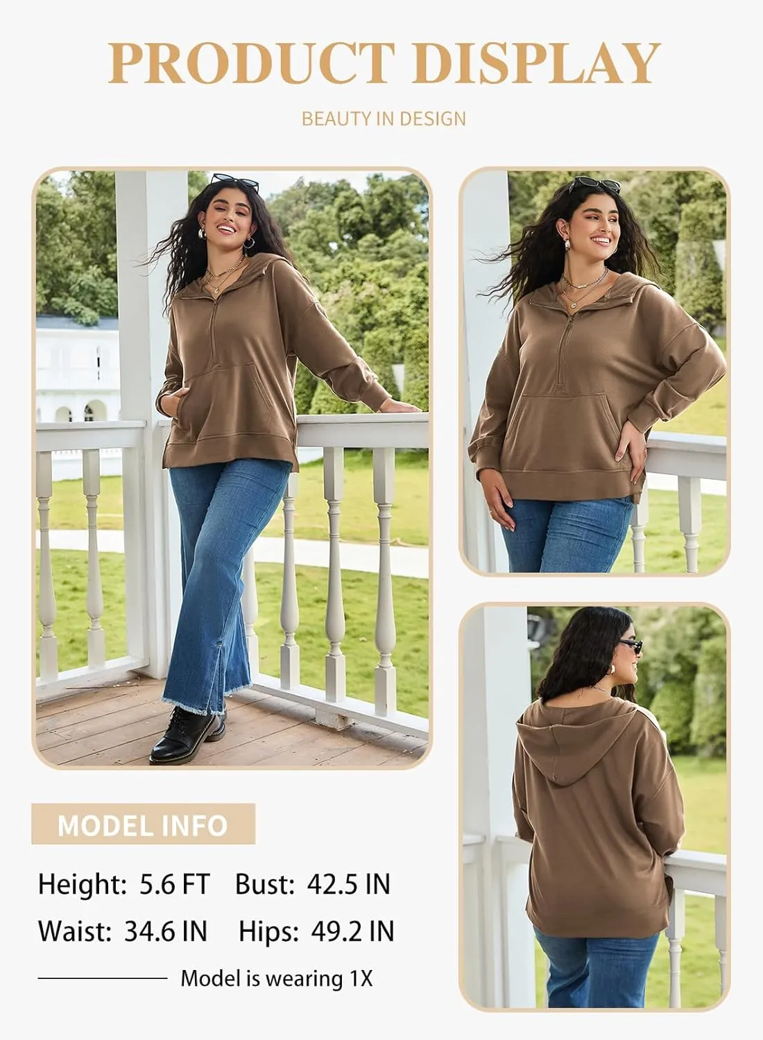 Eytino Women Plus Size Sweatshirt Half Zip Long Sleeve Hoodies Tops Oversized Casual Sweaters with Pockerts(1X-5X)
