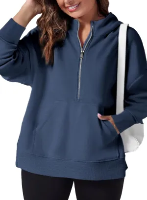 Eytino Women Plus Size Sweatshirt Half Zip Long Sleeve Hoodies Tops Oversized Casual Sweaters with Pockerts(1X-5X)