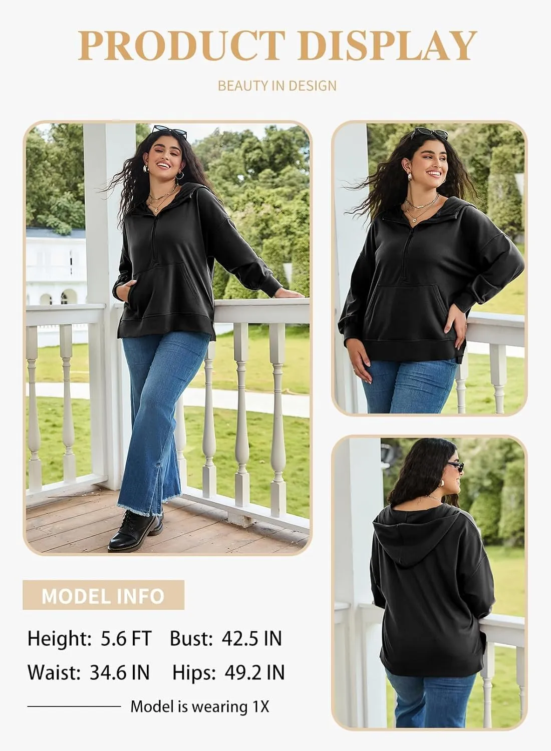 Eytino Women Plus Size Sweatshirt Half Zip Long Sleeve Hoodies Tops Oversized Casual Sweaters with Pockerts(1X-5X)