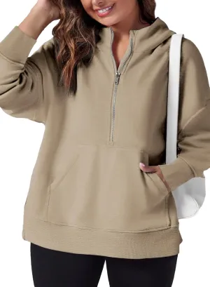 Eytino Women Plus Size Sweatshirt Half Zip Long Sleeve Hoodies Tops Oversized Casual Sweaters with Pockerts(1X-5X)