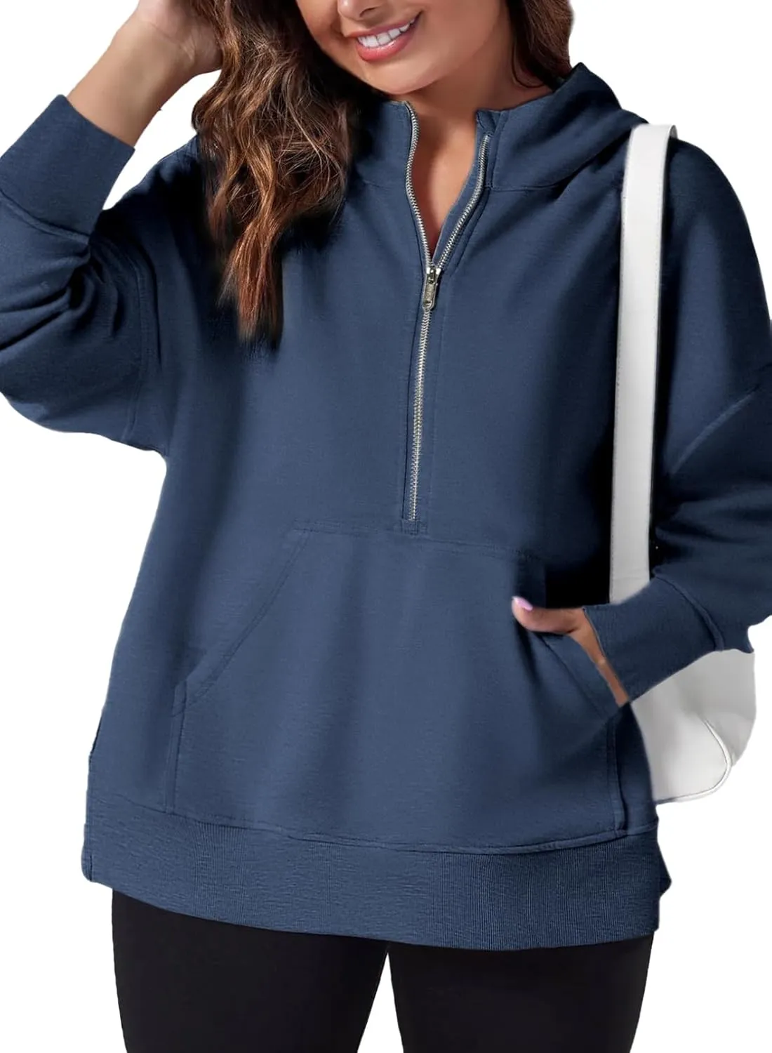 Eytino Women Plus Size Sweatshirt Half Zip Long Sleeve Hoodies Tops Oversized Casual Sweaters with Pockerts(1X-5X)