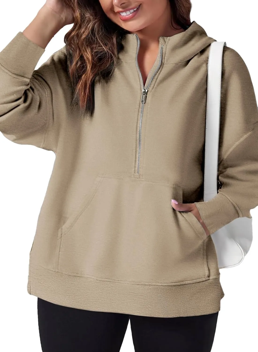 Eytino Women Plus Size Sweatshirt Half Zip Long Sleeve Hoodies Tops Oversized Casual Sweaters with Pockerts(1X-5X)