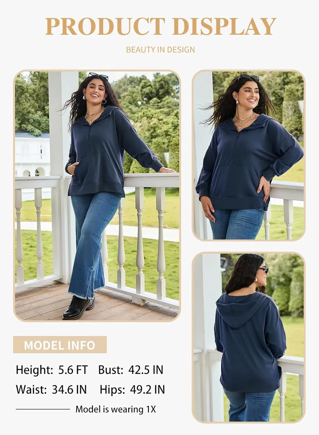 Eytino Women Plus Size Sweatshirt Half Zip Long Sleeve Hoodies Tops Oversized Casual Sweaters with Pockerts(1X-5X)