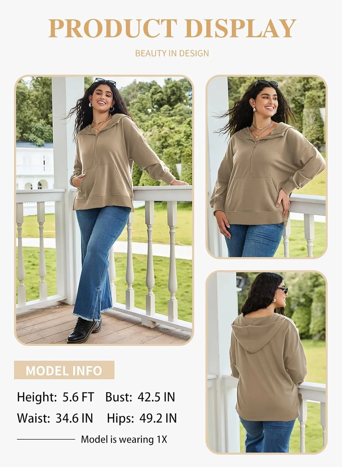 Eytino Women Plus Size Sweatshirt Half Zip Long Sleeve Hoodies Tops Oversized Casual Sweaters with Pockerts(1X-5X)