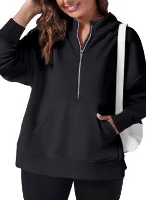 Eytino Women Plus Size Sweatshirt Half Zip Long Sleeve Hoodies Tops Oversized Casual Sweaters with Pockerts(1X-5X)