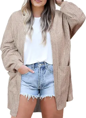 Eytino Womens Plus Size Cardigan Long Sleeve Open Front Casual Knit Sweaters with Pockets Loose Outwear(1X-5X)