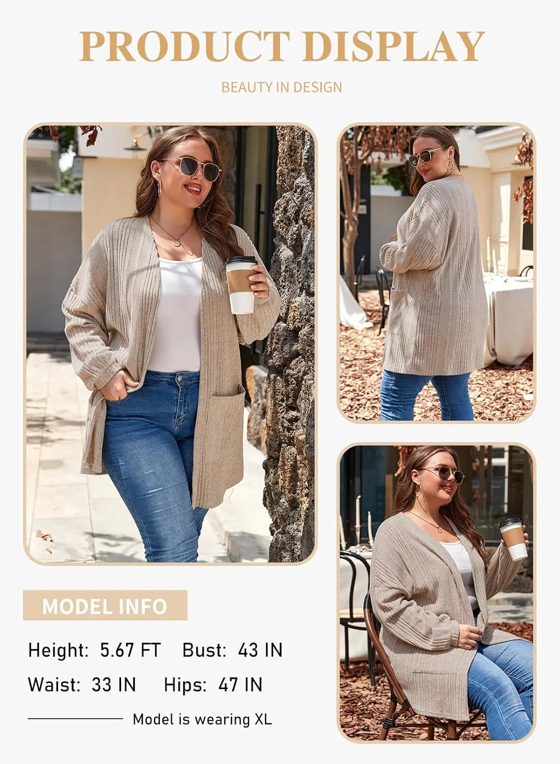 Eytino Womens Plus Size Cardigan Long Sleeve Open Front Casual Knit Sweaters with Pockets Loose Outwear(1X-5X)