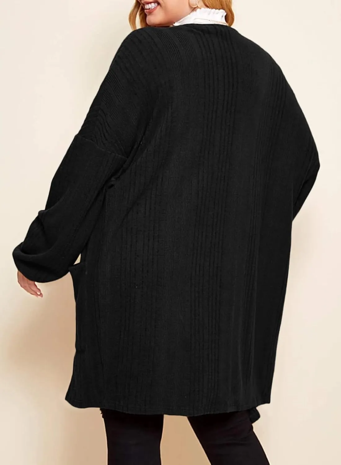 Eytino Womens Plus Size Cardigan Long Sleeve Open Front Casual Knit Sweaters with Pockets Loose Outwear(1X-5X)