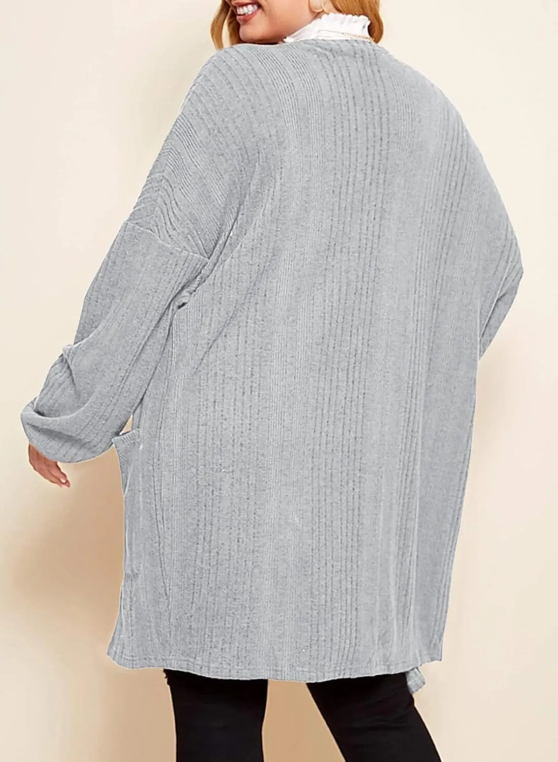 Eytino Womens Plus Size Cardigan Long Sleeve Open Front Casual Knit Sweaters with Pockets Loose Outwear(1X-5X)