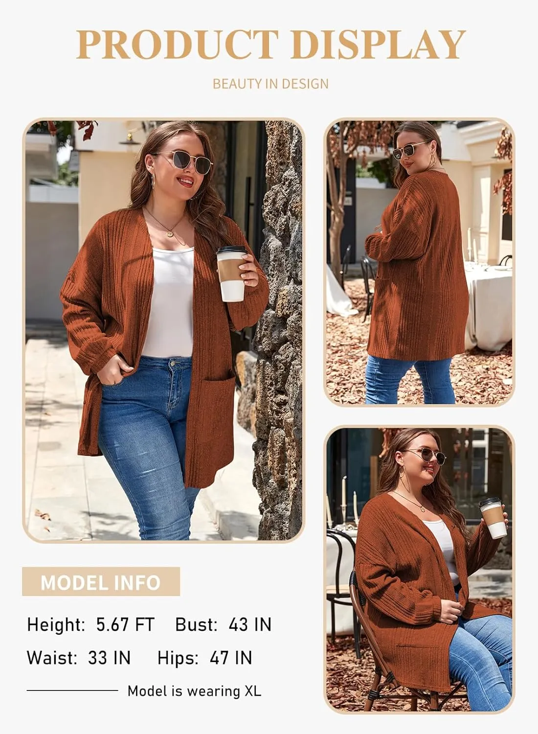 Eytino Womens Plus Size Cardigan Long Sleeve Open Front Casual Knit Sweaters with Pockets Loose Outwear(1X-5X)