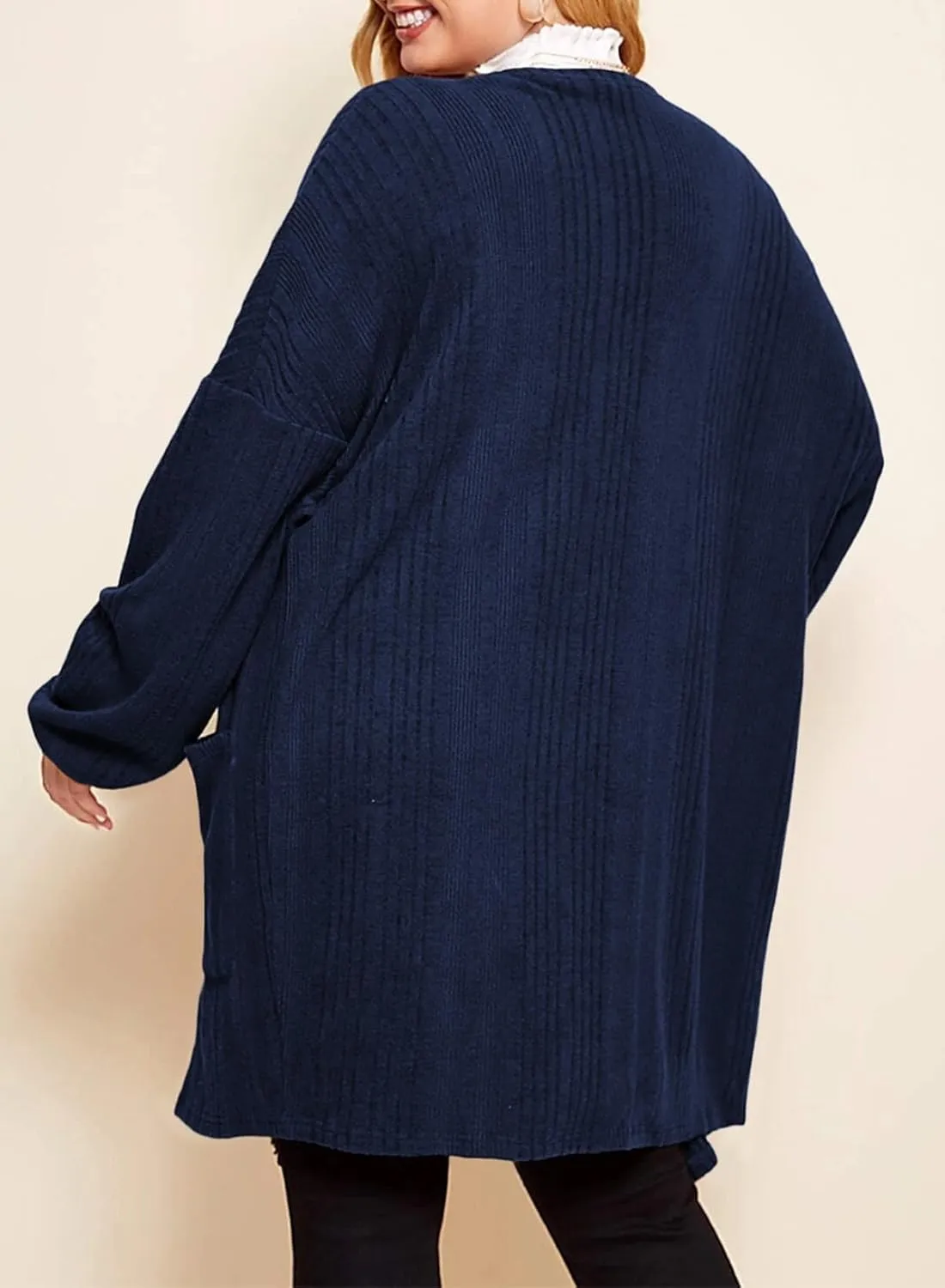 Eytino Womens Plus Size Cardigan Long Sleeve Open Front Casual Knit Sweaters with Pockets Loose Outwear(1X-5X)