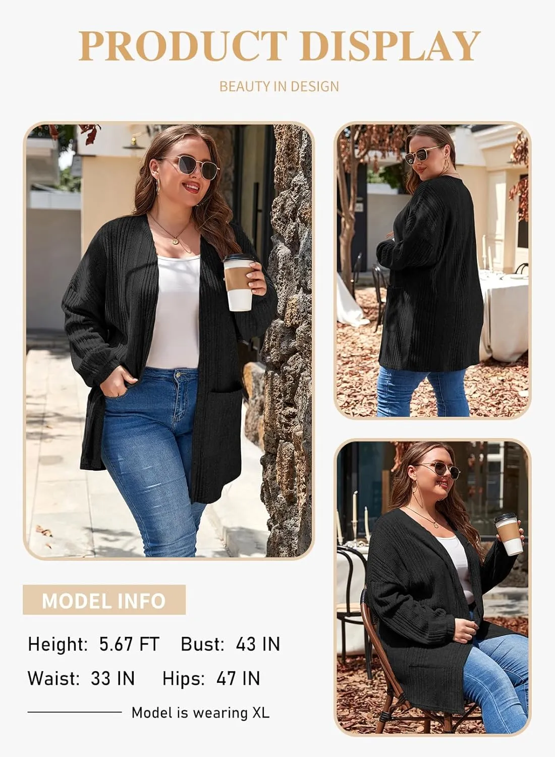 Eytino Womens Plus Size Cardigan Long Sleeve Open Front Casual Knit Sweaters with Pockets Loose Outwear(1X-5X)