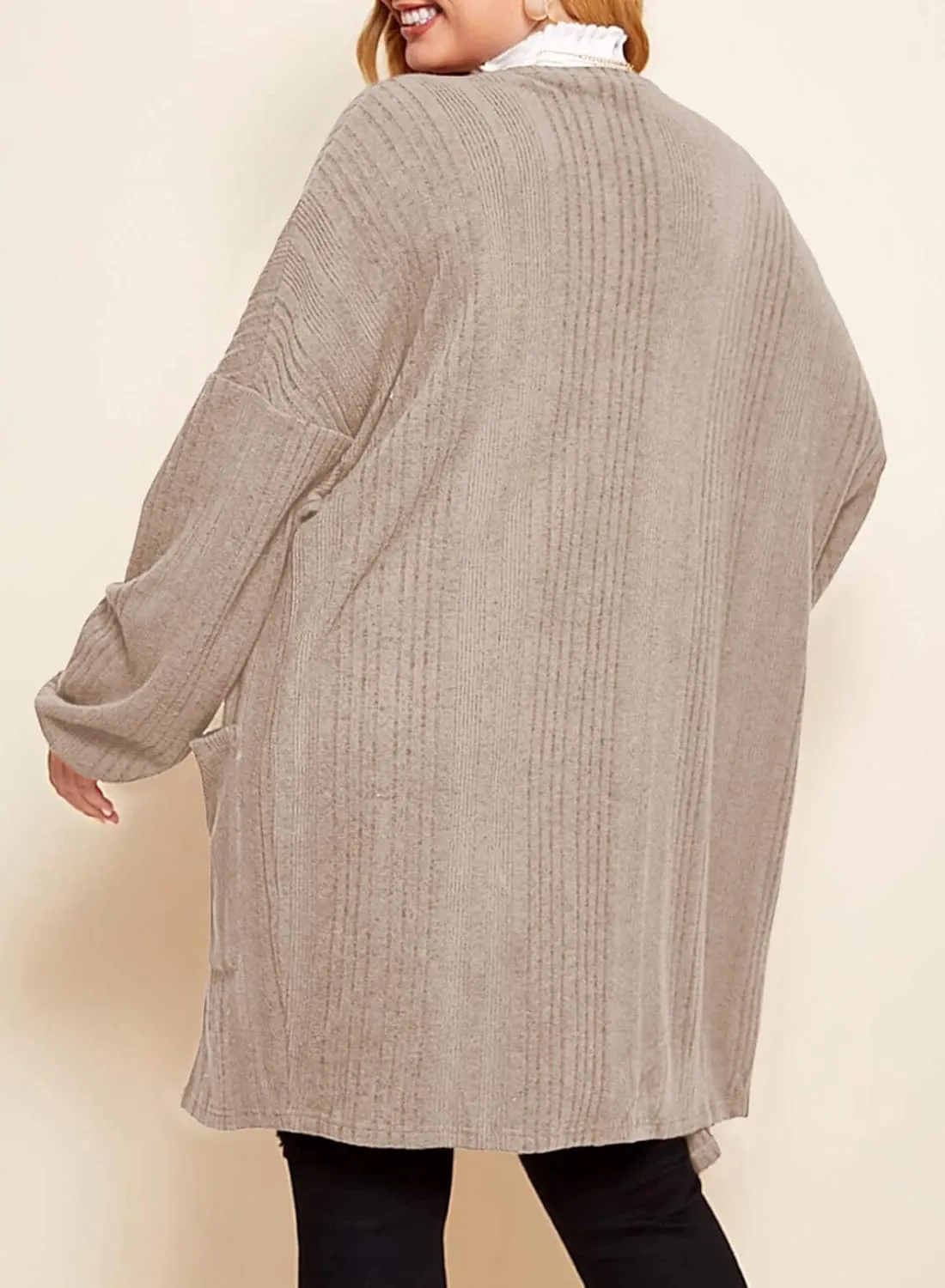 Eytino Womens Plus Size Cardigan Long Sleeve Open Front Casual Knit Sweaters with Pockets Loose Outwear(1X-5X)