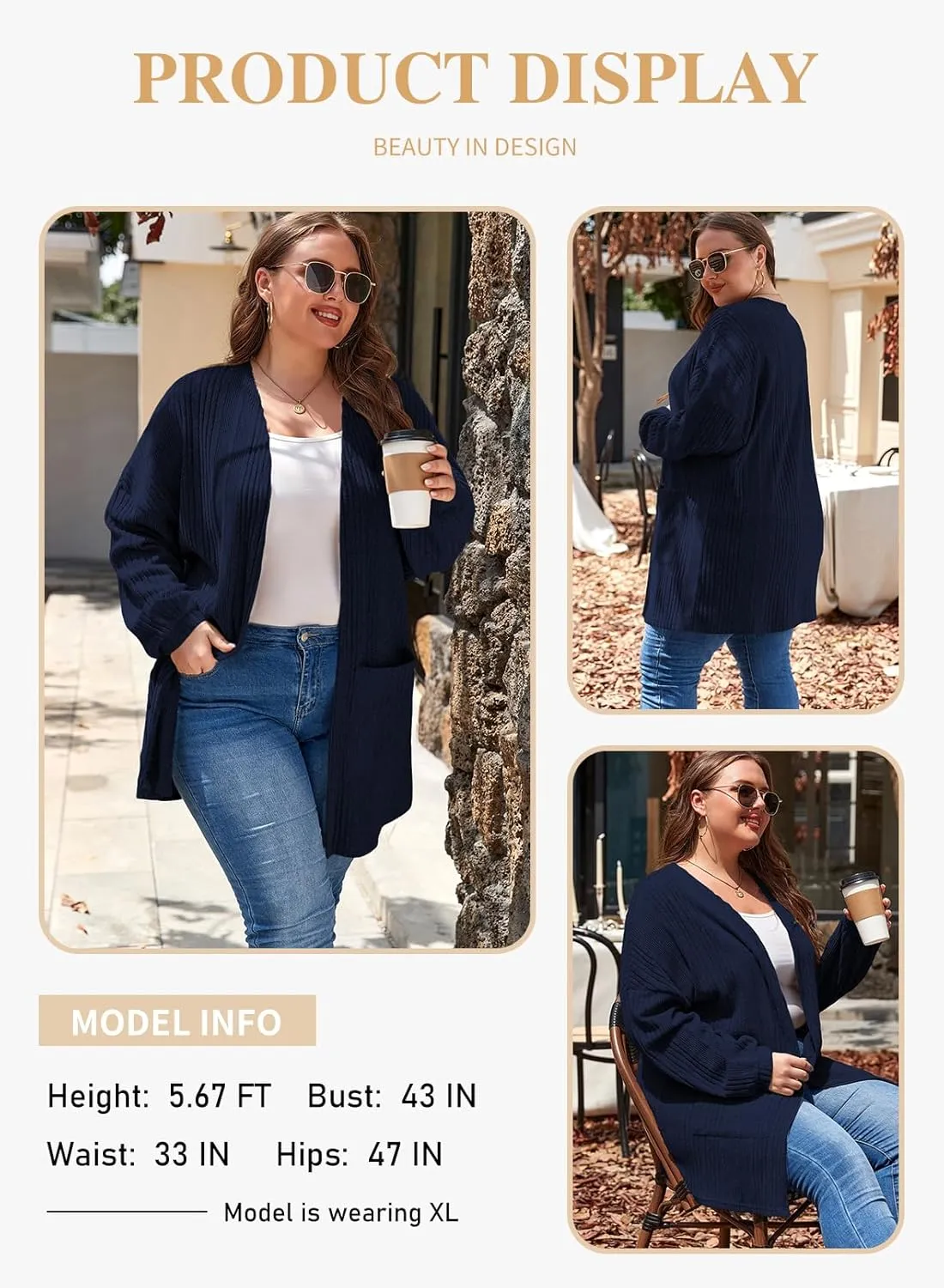 Eytino Womens Plus Size Cardigan Long Sleeve Open Front Casual Knit Sweaters with Pockets Loose Outwear(1X-5X)
