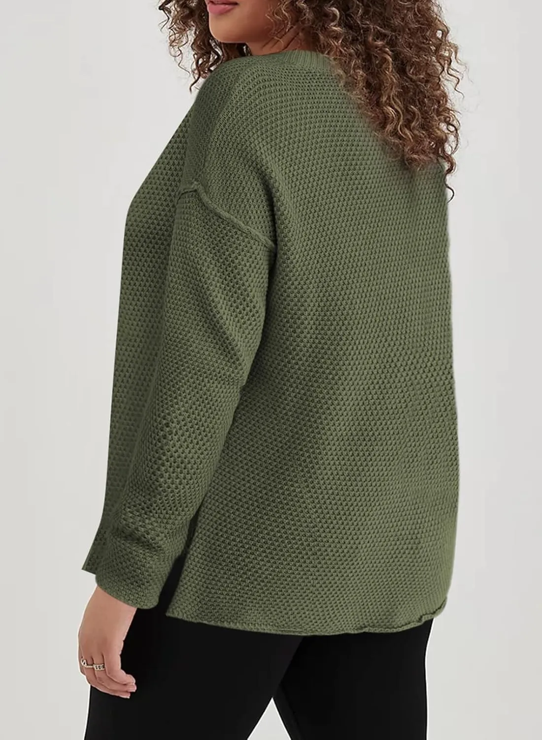 Eytino Womens Plus Size Sweaters Casual Long Sleeve Loose V Neck Button Henley Tops Pullover Knit Jumpers,(1X-5X)