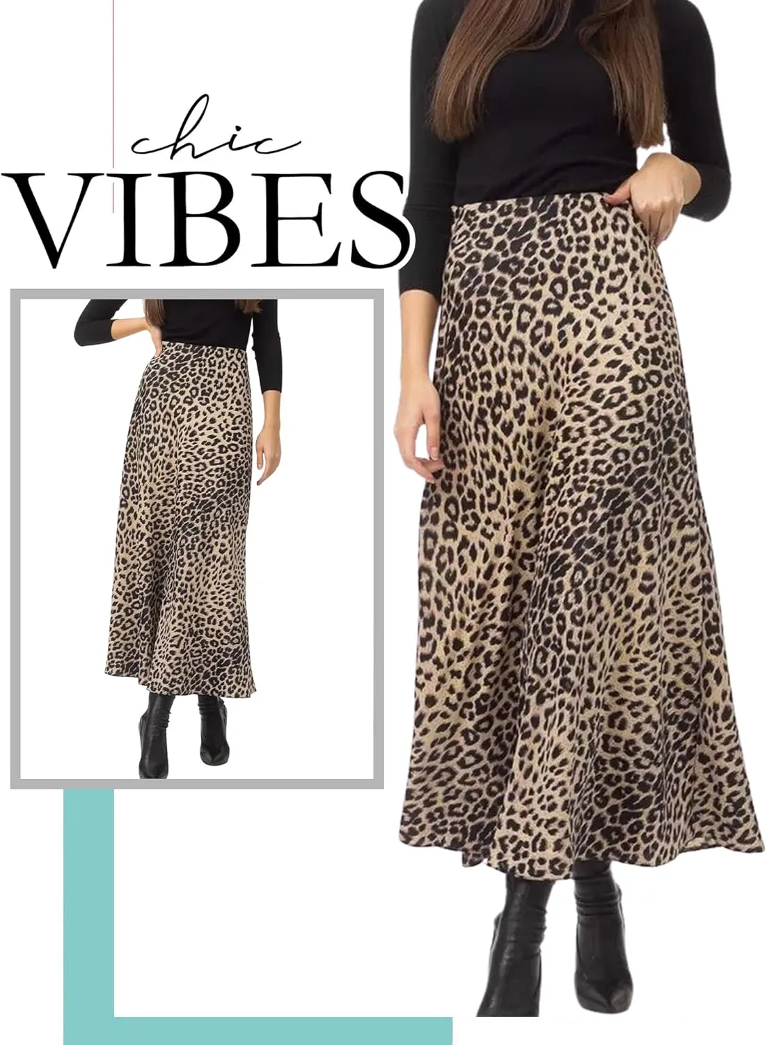 Ezcosplay Women Satin Leopard Print Maxi Skirt High Waist Slik Animal Cheetah Print A Line Long Skirts