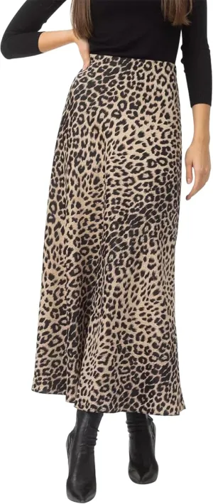 Ezcosplay Women Satin Leopard Print Maxi Skirt High Waist Slik Animal Cheetah Print A Line Long Skirts