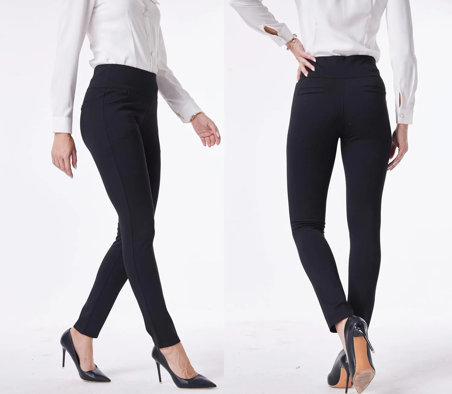 Fakanhui Women's Work Pants Comfy Stretch Skinny Leg Elastic High Waist Pull on Business Casual Dress Pants