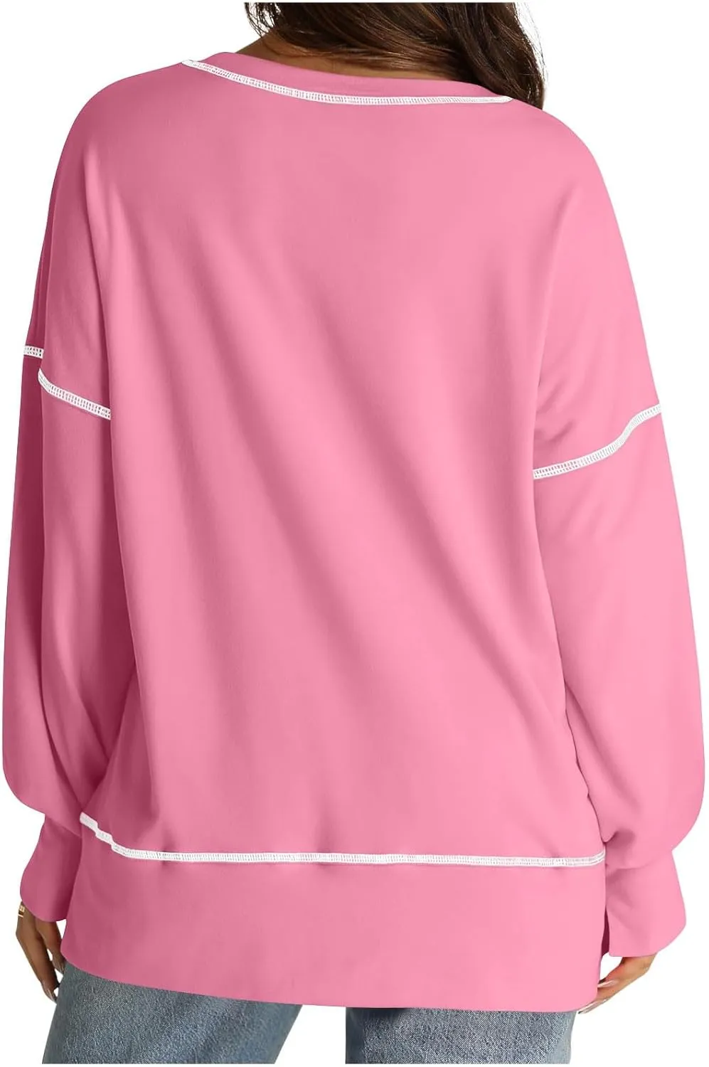Fall Sweatshirts For Women Trendy 2024 Oversized Long Sleeve Crewneck Pullover Tops Side Slit Slouchy Sweatshirt