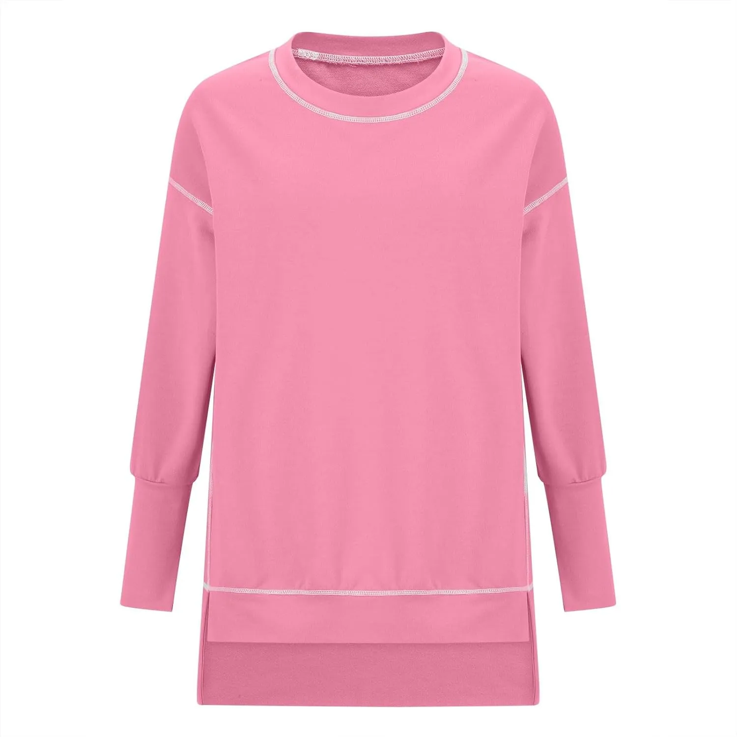 Fall Sweatshirts For Women Trendy 2024 Oversized Long Sleeve Crewneck Pullover Tops Side Slit Slouchy Sweatshirt
