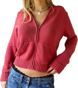 Faretumiya Women Zip Up Long Sleeve Crop Hooded Tops Ribbed Knit Cropped Hoodie Jacket Y2k Cute Sweater Pullover