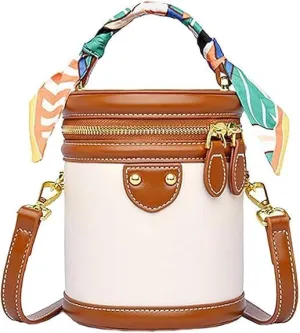 Fashion Colorblock Bucket Bag Casual for Women,2025 New Leather Fashion Versatile Colorblock Niche Design Cylinder Bag