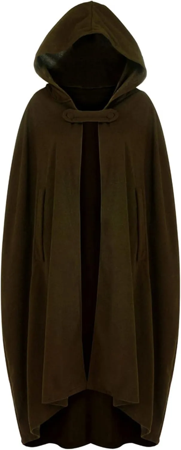 Fashion Hooded Trench Coat Cloak Halloween Costumes Woman 2025 Solid Split Woolen Outerwear Long Hoodies