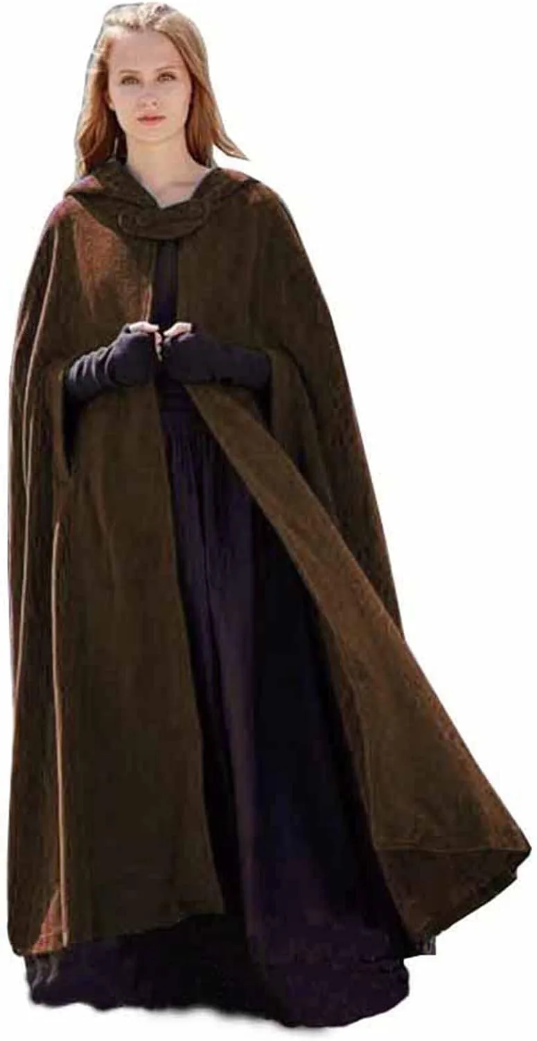 Fashion Hooded Trench Coat Cloak Halloween Costumes Woman 2025 Solid Split Woolen Outerwear Long Hoodies