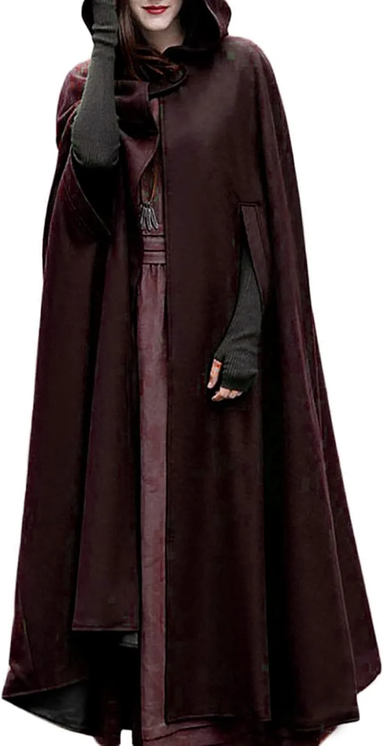 Fashion Hooded Trench Coat Cloak Halloween Costumes Woman 2025 Solid Split Woolen Outerwear Long Hoodies