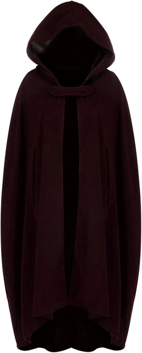Fashion Hooded Trench Coat Cloak Halloween Costumes Woman 2025 Solid Split Woolen Outerwear Long Hoodies
