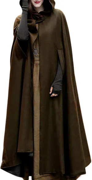 Fashion Hooded Trench Coat Cloak Halloween Costumes Woman 2025 Solid Split Woolen Outerwear Long Hoodies