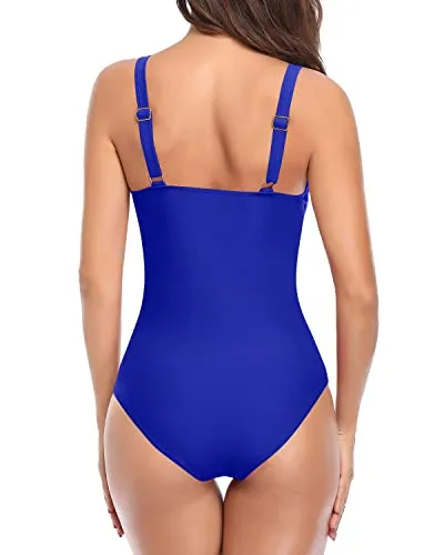 Figure Flattering High Cut Full Coverage Backless One Piece Swimsuits-Royal Blue
