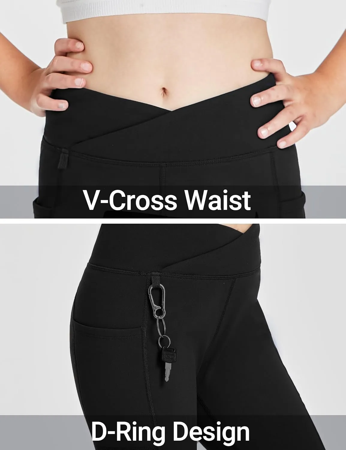 FitsT4 Sports Girls Fleece Lined Flare Pants Cross Waist Bell Bottom Leggings with Pockets Kids Bootcut Yoga Athletic Pants