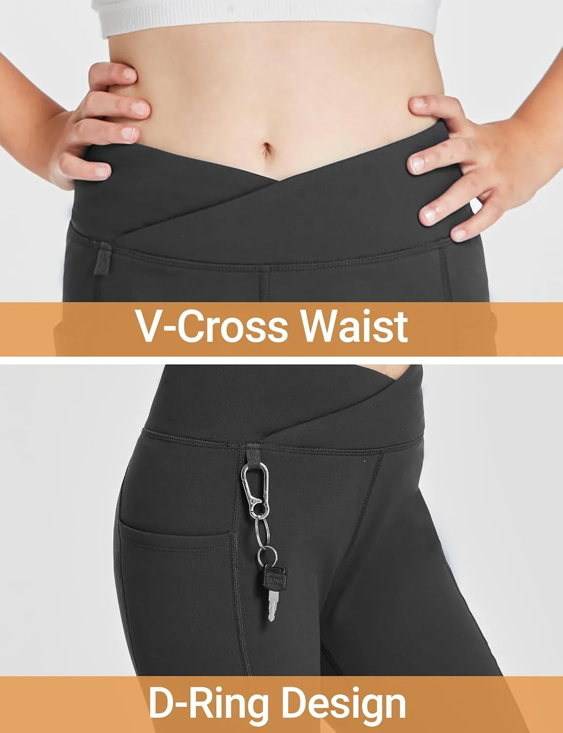 FitsT4 Sports Girls Fleece Lined Flare Pants Cross Waist Bell Bottom Leggings with Pockets Kids Bootcut Yoga Athletic Pants