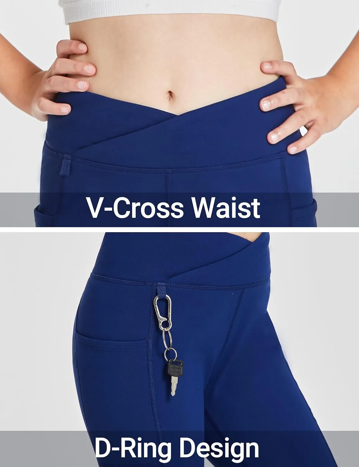 FitsT4 Sports Girls Fleece Lined Flare Pants Cross Waist Bell Bottom Leggings with Pockets Kids Bootcut Yoga Athletic Pants
