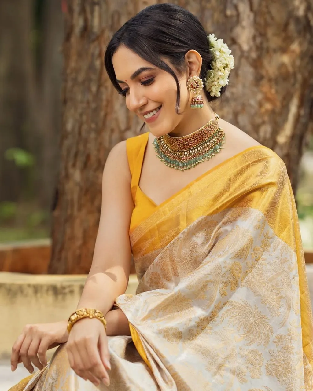 Flattering Beige Soft Silk Saree With Embellished Blouse Piece