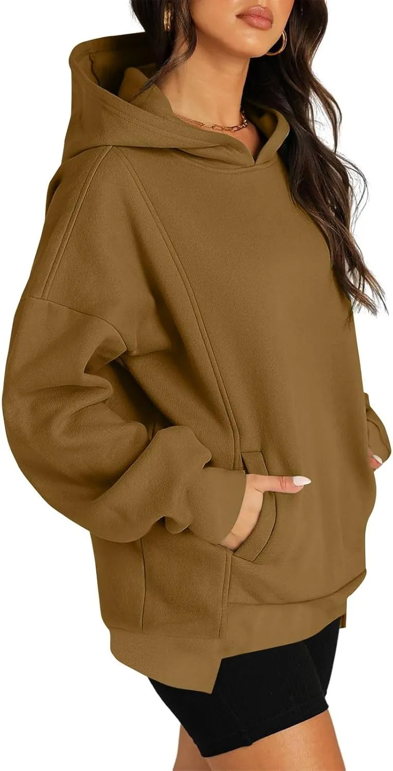 Fleece Hoodies for Women Baggy Drop Shoulder Oversized Sweatshirt Trendy Y2K Hoodie Casual Pullover Tops with Pockets
