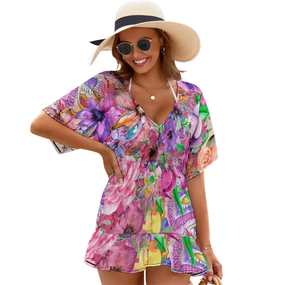 Floral Ladies Thin Short Sleeve One Piece Dress