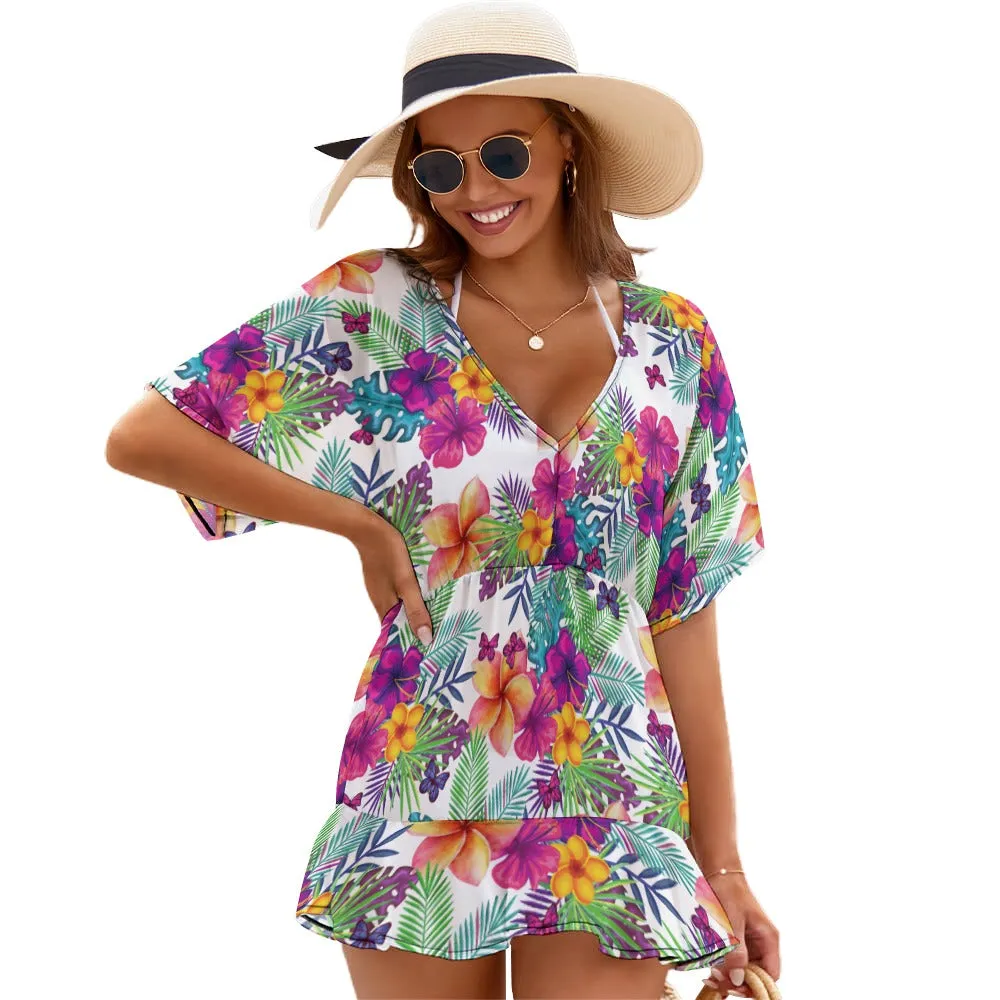 Floral Ladies Thin Short Sleeve One Piece Dress