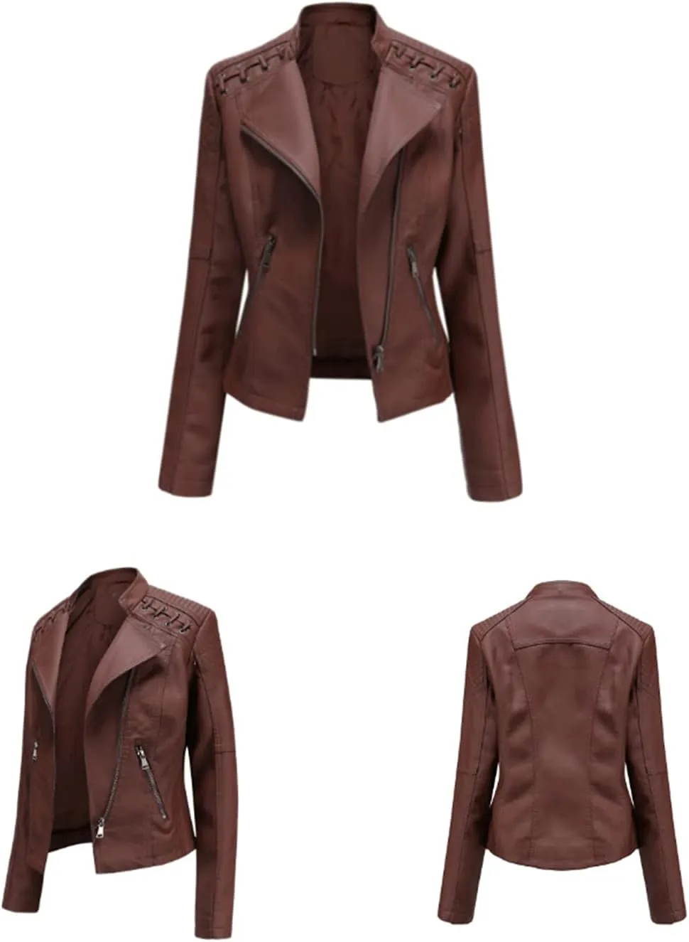 FOMOYUU Leather Jacket Women Faux Oversized Motorcycle Zipper Bomber PU Bike Coat 2024 Fall Fashion Outfits with Pockets