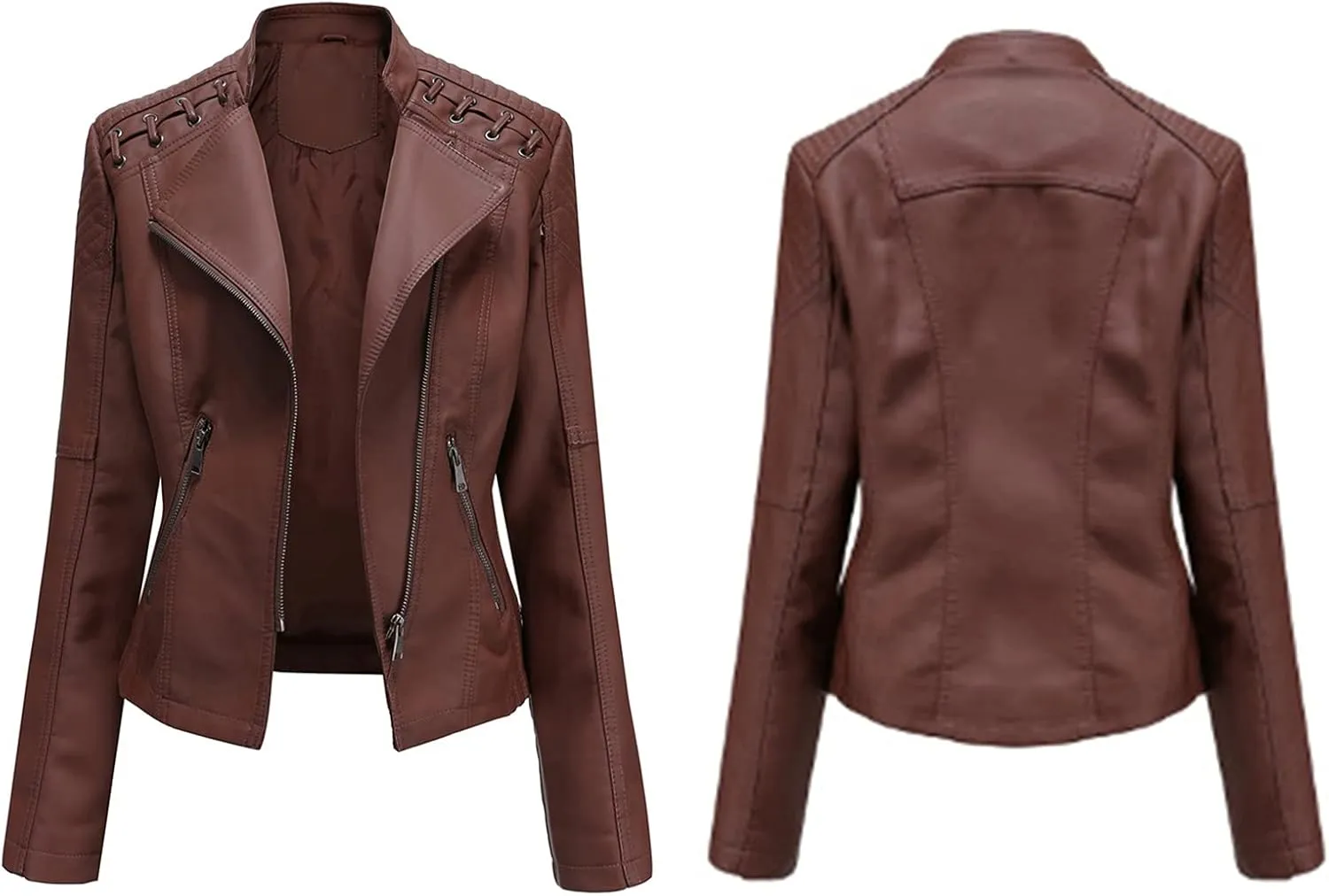 FOMOYUU Leather Jacket Women Faux Oversized Motorcycle Zipper Bomber PU Bike Coat 2024 Fall Fashion Outfits with Pockets